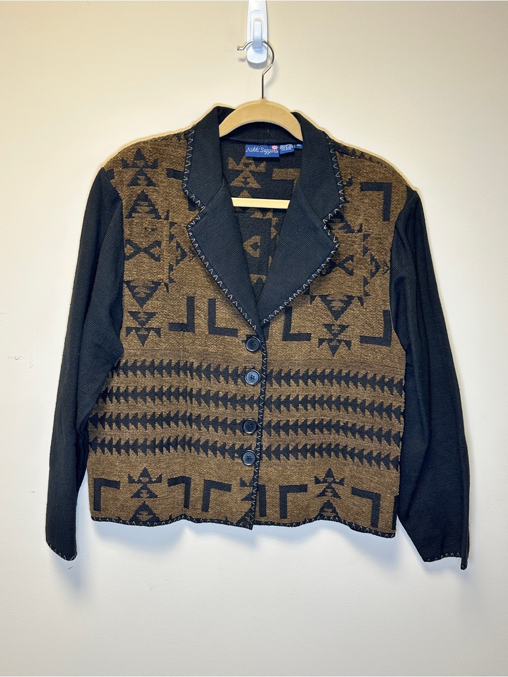 Alberto Makali Black & Brown Geometric Button-Front Blazer